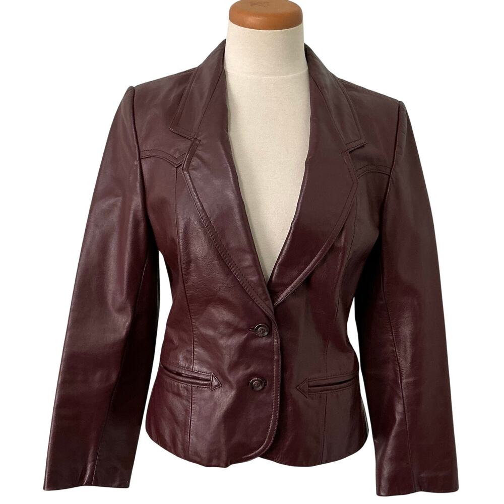 G-III Burgundy Genuine Leather 2-Button Blazer Women's 9/10
